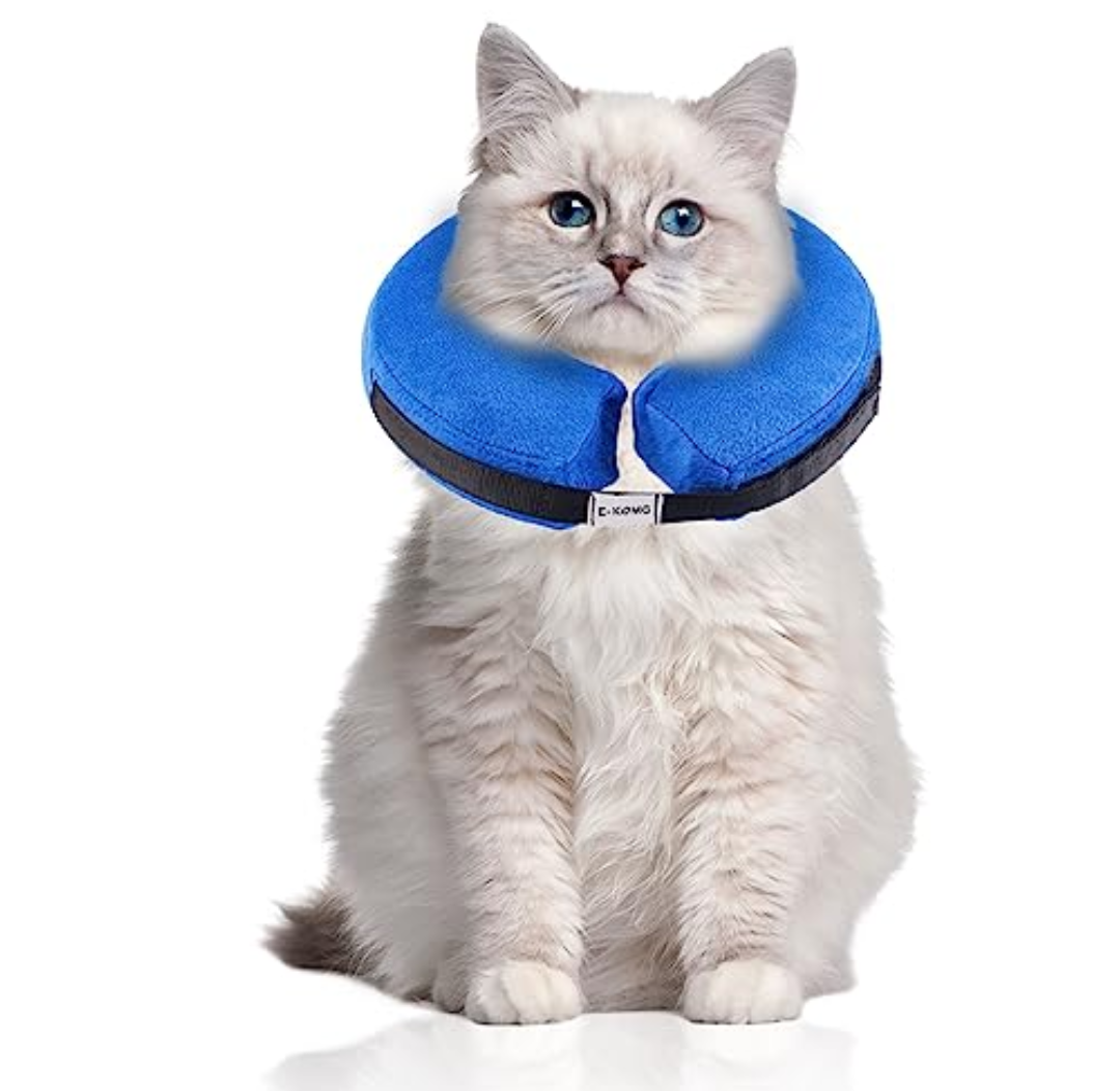 E-KOMG Dog Cone After Surgery, Protective Inflatable Collar, Blow Up Dog Collar, Pet Recovery Collar for Dogs and Cats Soft (X-Large (18" and up), Blue)