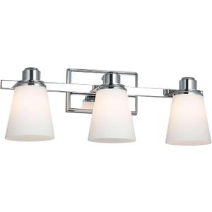 XiNBEi Lighting Opal Glass Bathroom Vanity Light Over Mirror, 3 Light Chrome Bathroom Light Fixtures with White Glass, Modern Vanity Lighting Wall Mount Fixture XB-W220-3-CH