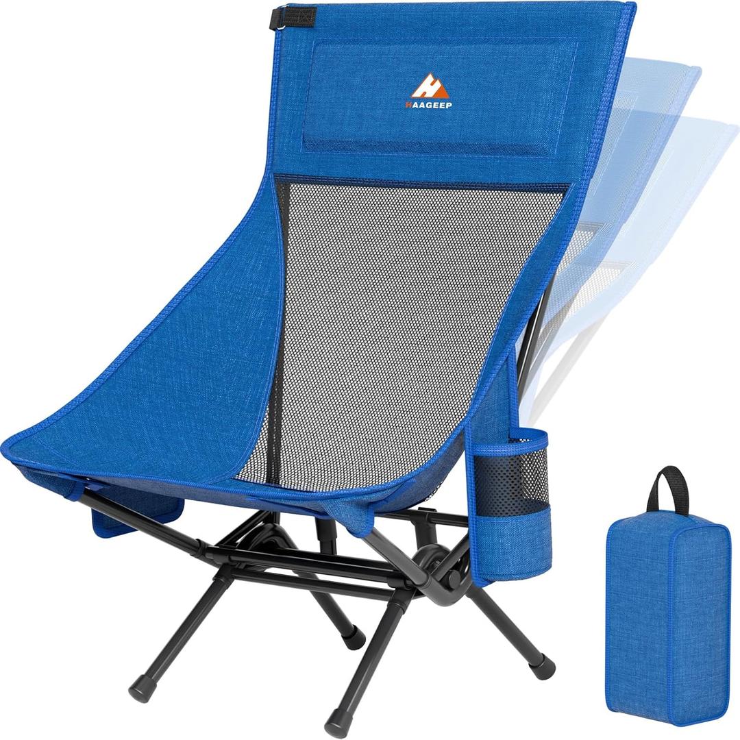 Armless Rocking Camping Chair for Adults, Portable Folding Outdoor Rocker with Spring-Action Technology, Heavy Duty Mesh Camp Chair for Fishing, Tailgating & Picnic, Supports up to 500 lbs, Blue