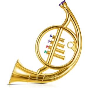 Lewtemi Gold Horn Musical Instruments Toy for Kid Toddler Fake Plastic Preschool Music Toy Gift Portable Wind Instrument Early Educational Teaching Songs Gifts for Toddlers Children