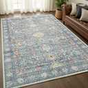 Goideal Washable Rug 4x6, Vintage Area Rugs Non Slip, Indoor Low Pile Carpet with Rubber Backing for Living Room Kitchen Bathroom Entryway Office Bedroom,Grey & Rust