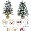 24 Inch Flocked Tabletop Christmas Tree with LED Lights & Ornaments, Artificial Mini Desktop Xmas Tree with Sturdy Fabric Base for DIY Holiday & Party Decor (White)