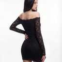 Women's Lace Long Sleeve Mini Dress Y2K Sexy Off The Shoulder Bodycon Night Out Birthday Party Dresses (Black, M)