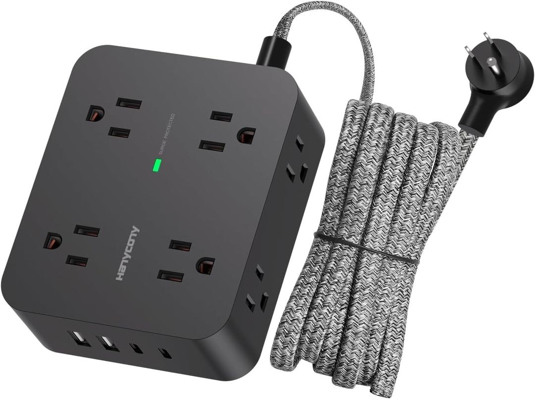Power Strip Surge Protector, HANYCONY 8 Outlets with 4 USB Charging Ports(2 USB C), 3 Side Outlet Extender with 5 Ft Extension Cord, Flat Plug, Wall Mount, Desk Charging Station for Home Office ETL
