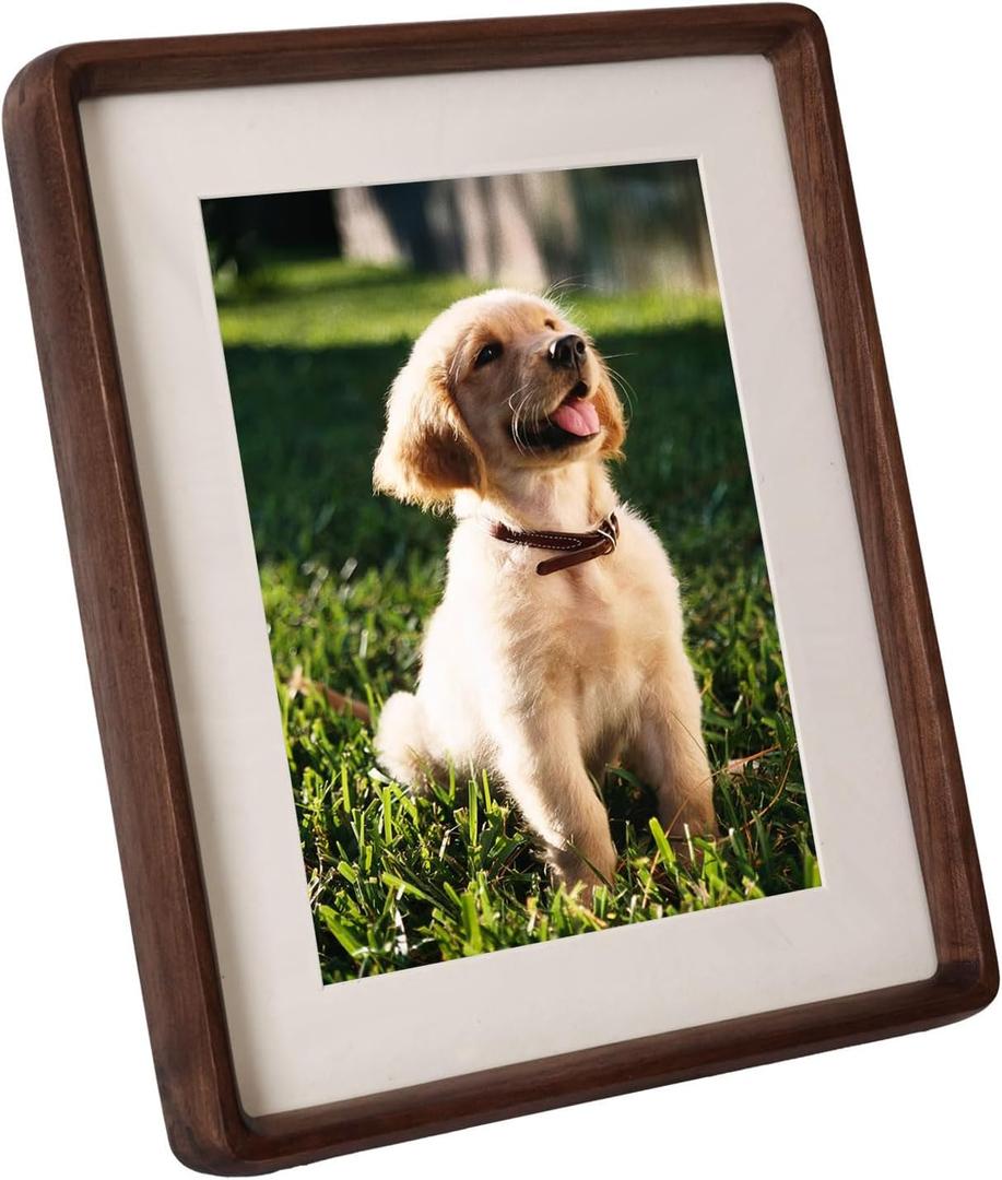 5x7 Picture Frame Wood 4x6 with Mat, Natural Solid Walnut Wooden Photo Frames with Tempered Glass for Hanging or Tabletop Displaying Horizontally or Vertically