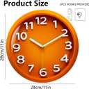 Mabpedo Wall Clocks Battery Operated - 11 Inch Silent Non Ticking 3D Numbers Easy Read Analog Clock with 2 Hooks Premium HD Glass Clocks for Living Room Bedroom Kitchen Gym Outdoor Decor, Orange