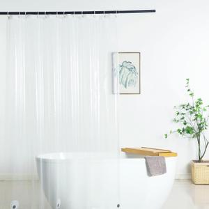 Clear Shower Curtain Liner 72 x 75 inch, PEVA Heavy Duty Shower Liner with 3 Weights, Transparent, 100% Waterproof