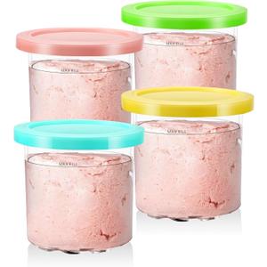 Compatible with Ninja NC301 NC300 NC299AMZ Series Ninja Creami Deluxe Pints,BPA-Free & Dishwasher Safe,16 oz Creami Pints and Lids 4 Pack-Pink/Green/Blue/Yellow