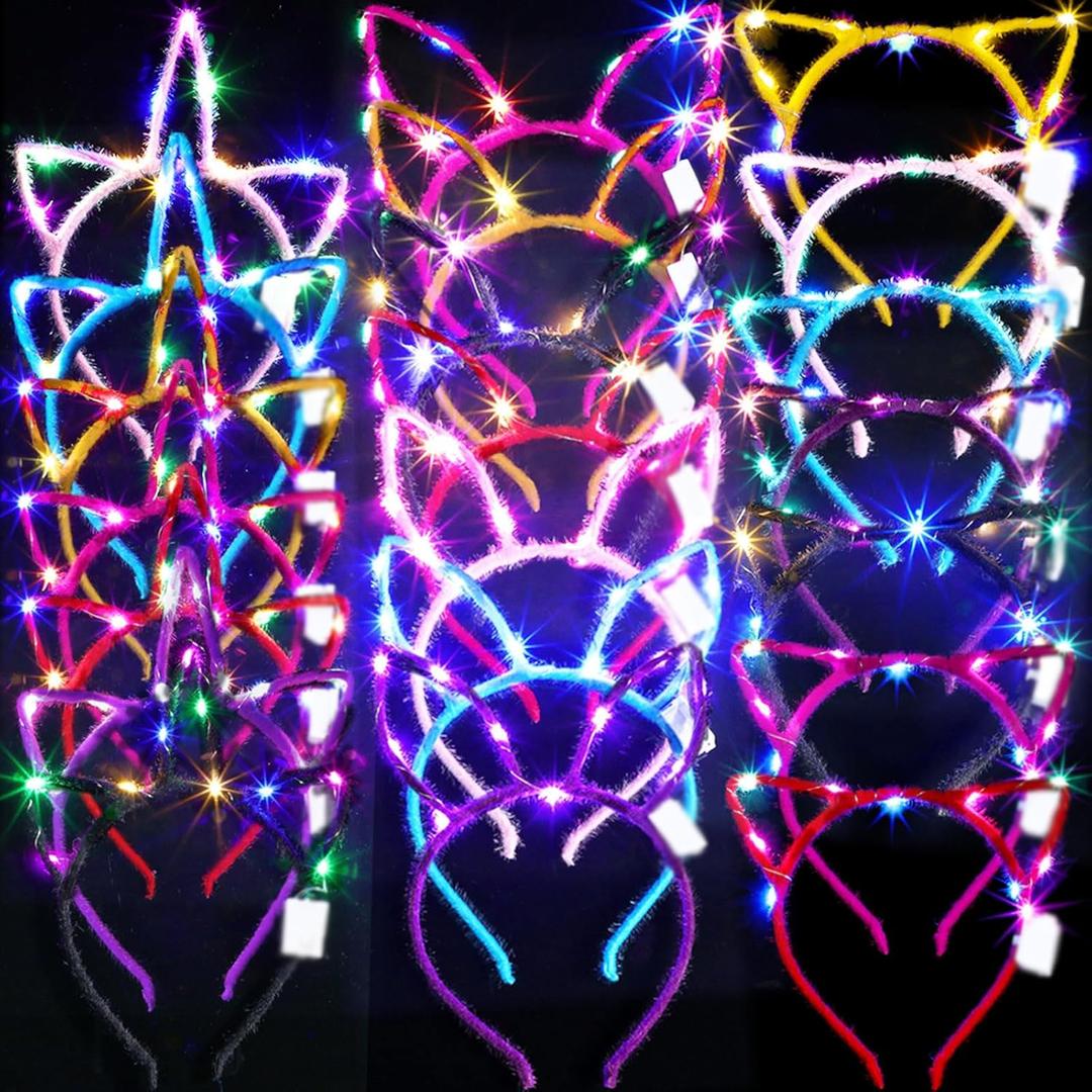 42 Pcs LED Glow in The Dark Headband Set, 14 Unicorn Style Light up Headband 14 Cute Cat Ear Luminous 14 Rabbit Bunny Ear for Party Decorations Women Adult Birthday Gift