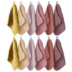 Ease Cubs 12 Pack Muslin Washcloths for Baby - 100% Cotton Baby Wash Cloths for or Baby Face Body Comfy and Soft for Newborn Infants Kids Girls and Boys - 12"x12" - Brown, Honey and Bean Paste Series