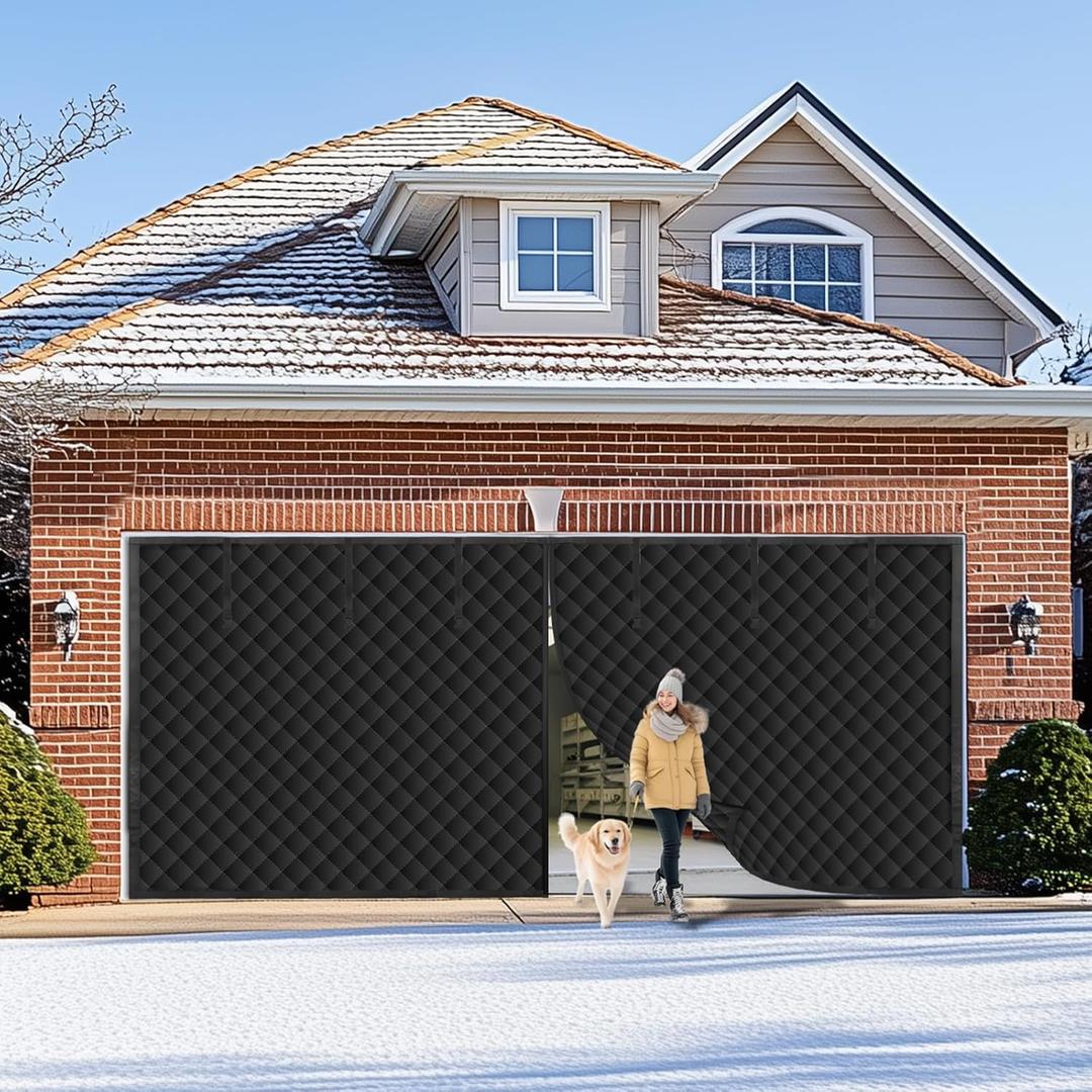 Garage Door Screen for Winter, Garage Door Insulation Kit 2 Car, 16 x 7Ft Magnetic Thermal Insulated Garage Cover Curtain, Garage Privacy Screen Blackout, Weatherproof Soundproof