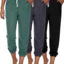 Ficerd 3 Pcs Women's Joggers Pants Casual Soft Sweatpants Lounge Pants High Waisted Athletic Joggers with Pockets(Small,Black, Pine Green, Grey)