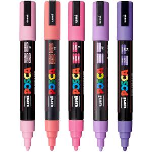 posca Paint Art Markers, Set of 5 5M Medium Markers with Reversible Tips, Pink/Purple Collection