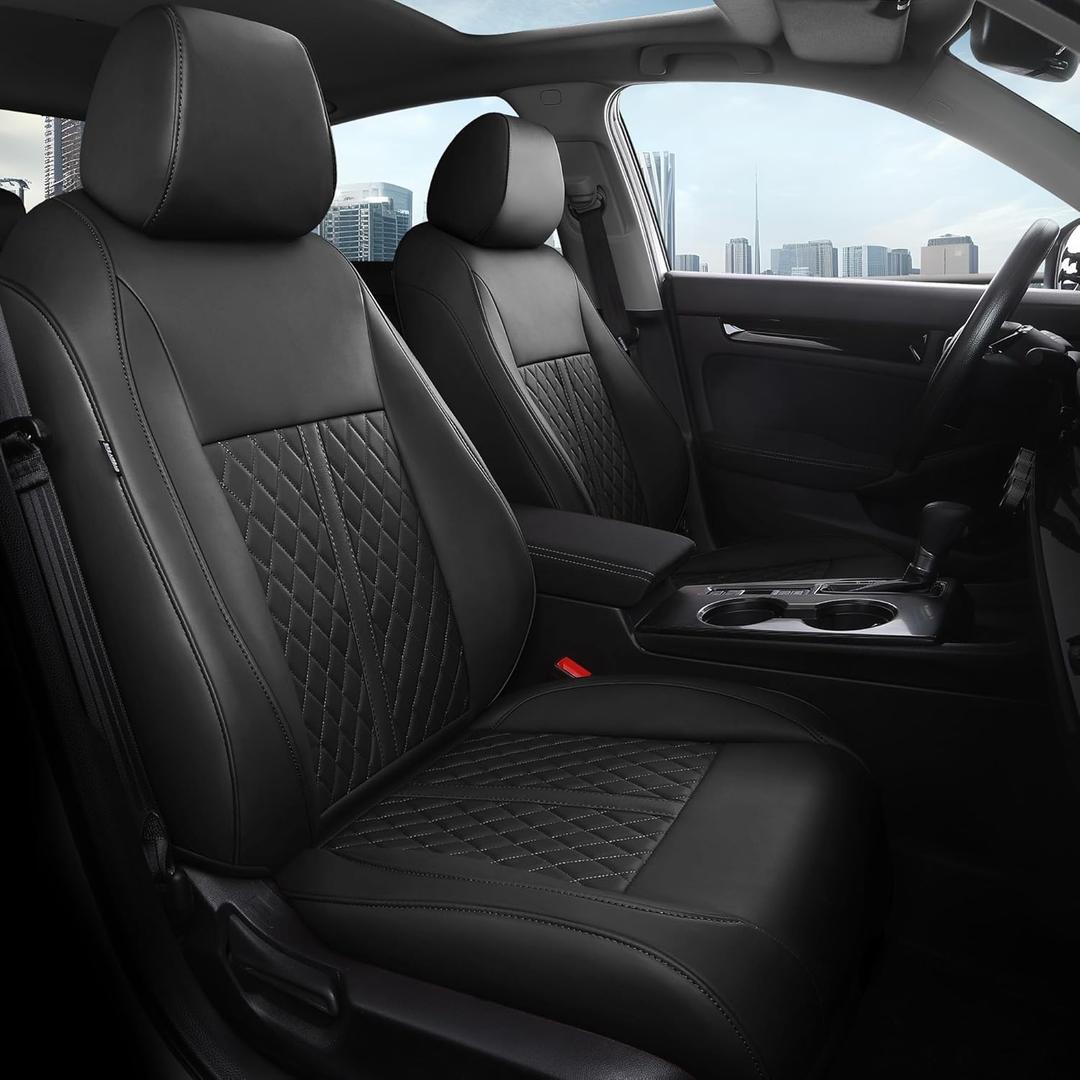 for Honda Civic Leather Seat Covers, Sedan EX 2022-2026, Sport 2025 2026, Custom Fit Car Seat Cover Full Set, Waterproof Accessories, Black (60/40 Split Benches-with Rear Armrest)