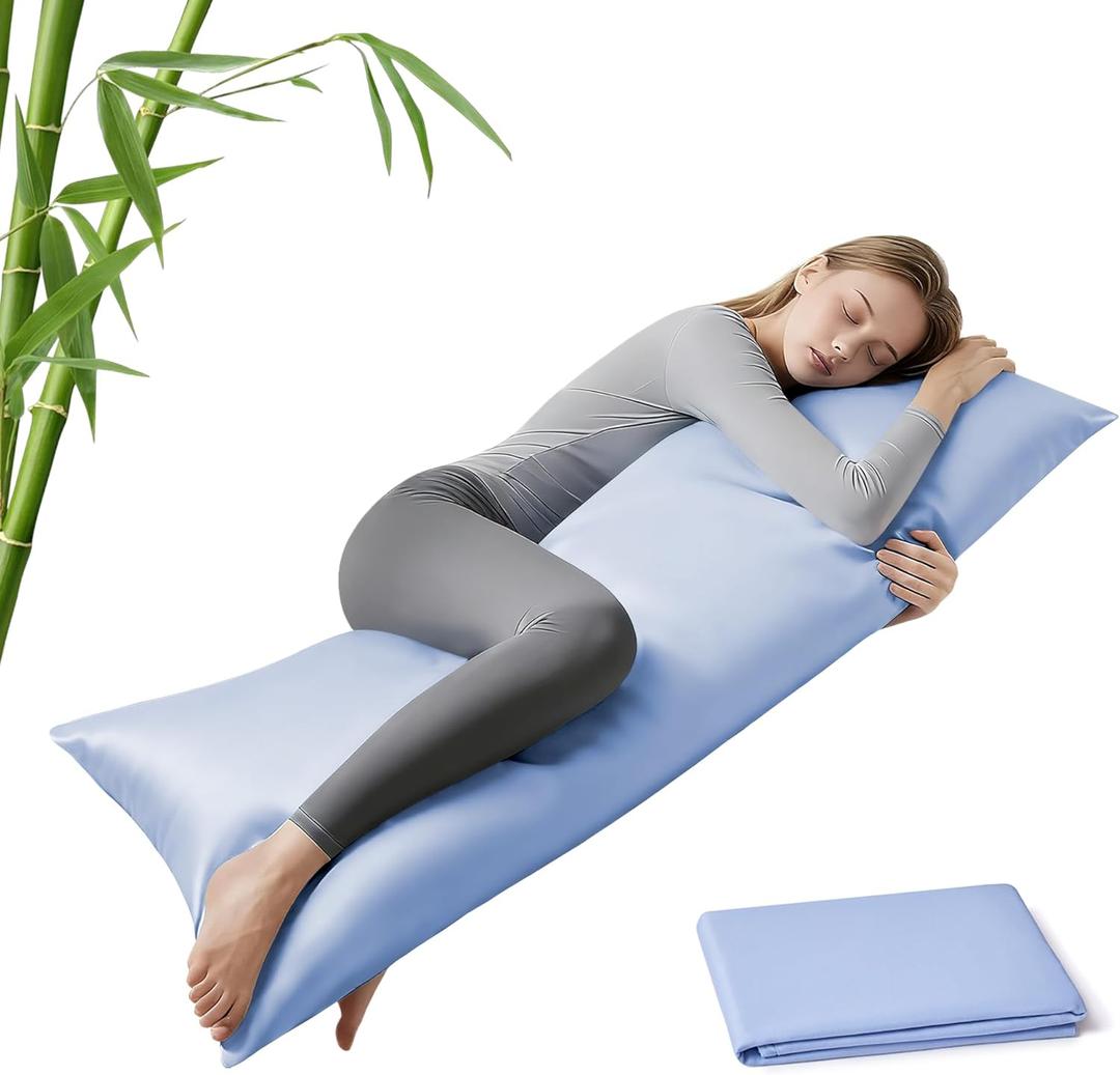 MR&HM Cooling Body Pillow Case 20"x54", Body Pillow Cover for Hot Sleepers, Breathable & Moisture Wicking, Soft Envelope Long Pillowcase, Rayon Derived from Bamboo & Polyester Blend, Light Blue