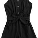 GAMISOTE Girls Romper Strappy Sleeveless Button Tie Front Jumpsuit With Pockets (5-6 Years, Black)