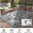 Ileading Outdoor Plastic Straw Rug 5x8ft Funny Floral Style Reversible Patio Area Rugs Waterproof Non Shedding Portable Carpets for Rv Outside Deck Pool Beach Picnic Camping (Grey)