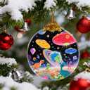 2 x UFO Alien Glass Ornaments, UFO, Dinosaur & Alien Christmas Ornament for Christmas Tree Decor, Holiday Presents, Exchange Ideal Gift for Space & Fantasy Lovers