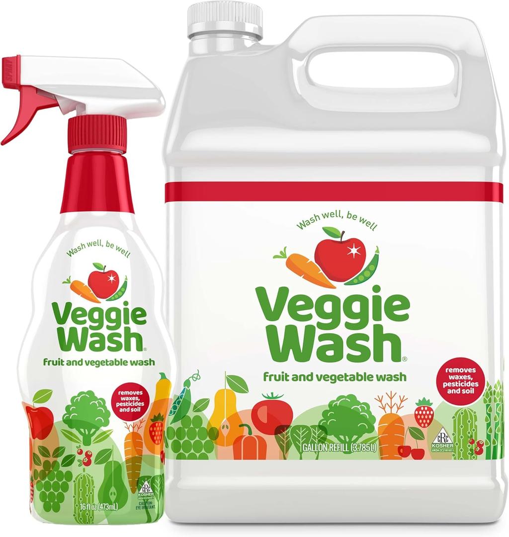 Veggie Wash Fruit & Vegetable Wash, Produce Wash and Cleaner Bundle Pack 16 oz. Spray and 1 Gallon Refill
