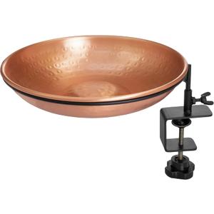 Monarch Abode Pure Copper Hand Hammered Deck Mounted Bird Bath and Feeder w/Iron Clamp, 1.75-inch Detachable Iron Clamp Outdoor Birdbath and Birdfeeder for Garden Patio & Deck, Bird Water Feeder