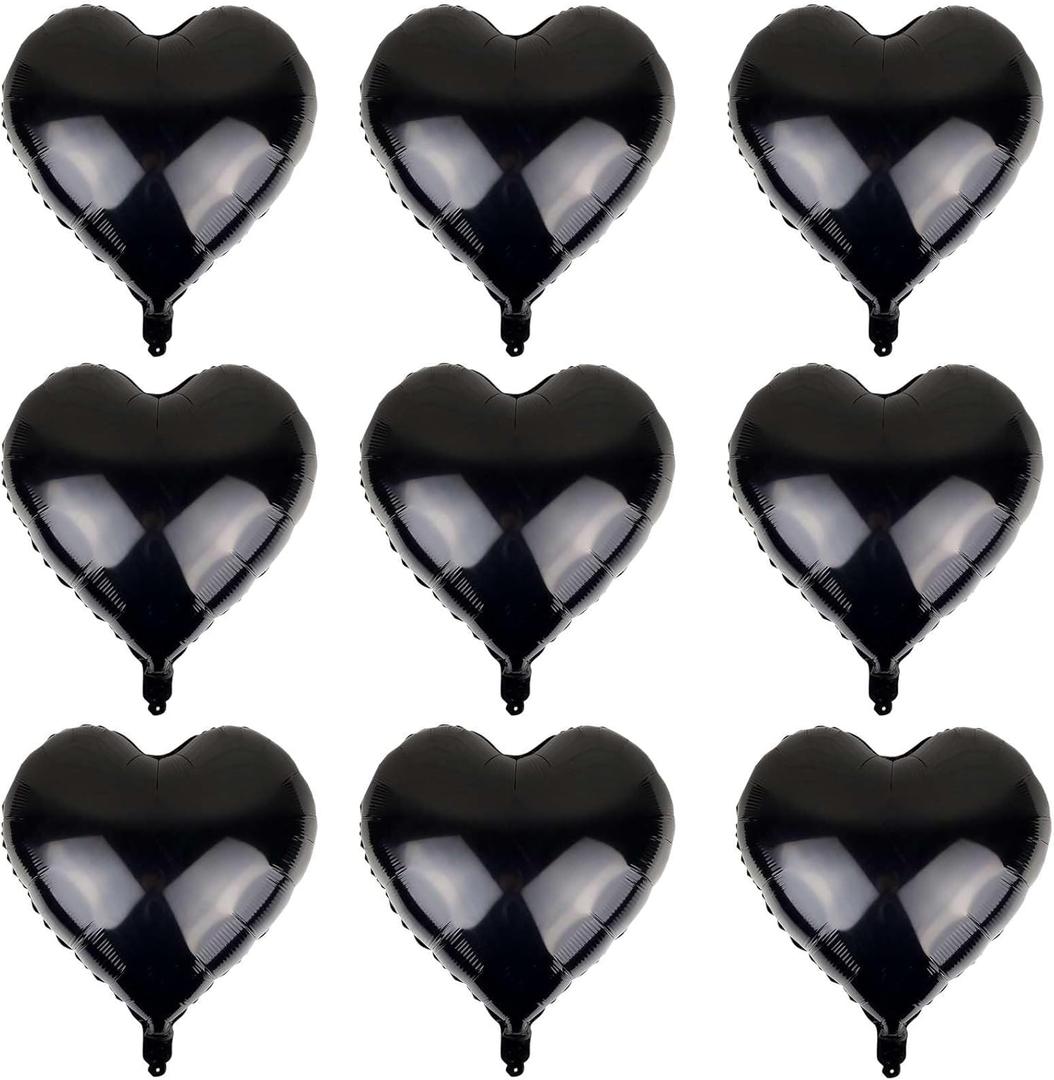 4 x Lovoir 10 Pcs Black Heart Shape Foil Mylar Balloons 18 Inch Love Balloons for Valentine's Day Birthday Party Decorations Wedding Engagement Romantic Decor (Black)