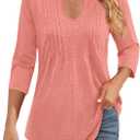 Long Sleeve Shirts for Women 2026 Spring Dressy Casual Blouses Pleated Crewneck Tunic Tops for Leggings Cute Tee (M)