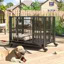 DAKITO 43/38 inch Heavy Duty Dog Crate, Folding Dog Kennel No Assembly, Escape Proof Large Dog Cage Kennel with Lockable Wheels, High Anxiety Pet Playpen with Double Door Indoor/Outdoor.(38In)