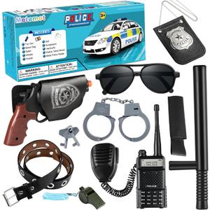 10Pcs Police Toys - Cop & Officer Costume Accessories for Kids, with Badge, Handcuffs, Halloween Police Costumes & Gear for Boys Girls, Bithday Gift for Kids