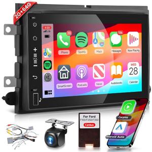 Podofo 2G 64G Radio for Ford F150 F250 F350 Fusion Edge Explorer Expedition Car Stereo,7inch 1080p IPS Touchscreen F-150 Stereo with Wireless Carplay Android Auto GPS WiFi FM/RDS EQ Backup Camera