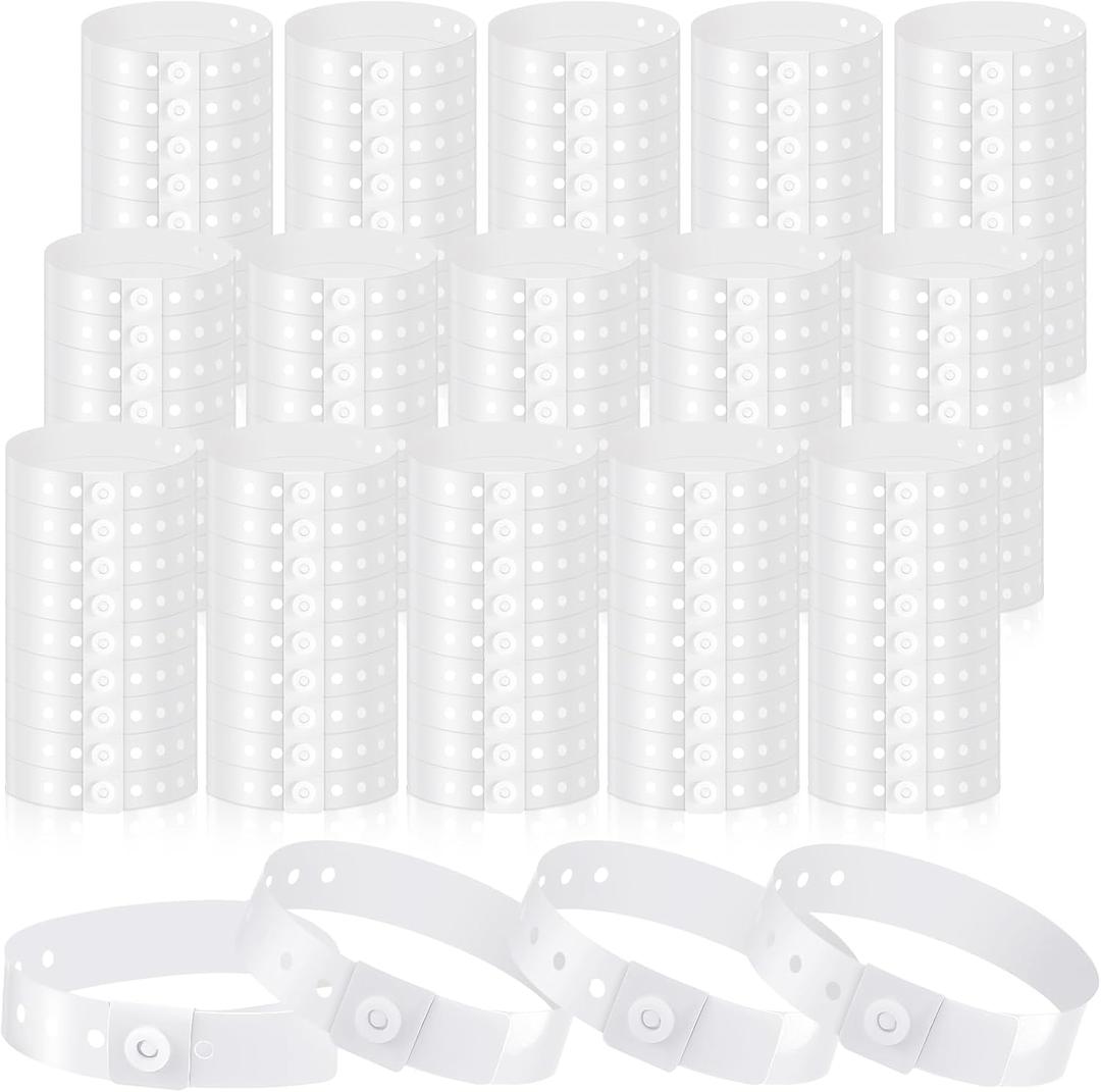 Henoyso 300 Pcs White Plastic Wristbands for Events Vinyl Waterproof Pool Wristbands Neon Color Plastic Bracelet for Party Events Arm Band Identification for Concerts Carnivals