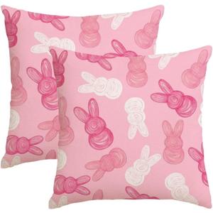 RABUSOFA Easter Pillow Covers 18x18 inch Set of 2 Easter Decorations for Home Pink Rabbit Throw Pillows for Bedroom Sofa Holiday Festivals Home Decor