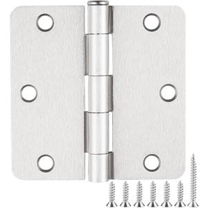16 Pack Satin Nickel 3.5 Inch x 3.5" 1/4" Radius Interior Door Hinges Brushed Nickel 3-1/2 Door Hinge for Doors Bedroom Small Rounded Conner Standard Bifold Residential Door Hinge