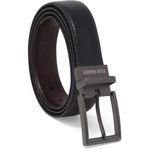 Steve Madden Men's Reversible Men's Dress Casual Every Day Leather Belt (Black)