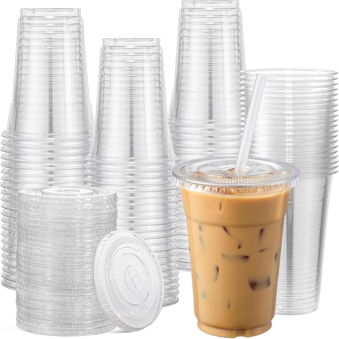 AOZITA 120 Sets - 16 oz Clear Plastic Cups with Lids, Disposable Cups With Straw Slot Lids for Cold Drinks, Milkshake, Smoothie, Iced Coffee and TO-GO Drinking