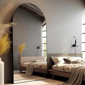 Floor Mirror, Oversized Full Length Mirror, Arched Mirror, Large Standing Mirror, Tall Mirror, Wall Mounted, FreeStanding, Giant Mirror, 81"41", Aluminum Frame - Black