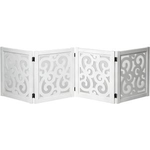 Ashfield & Harkness 4-Panel Pet Gate - Scroll White Wooden Freestanding Dog