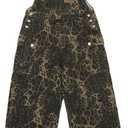 COOLMONAR Women's Y2K Leopard Print Jeans Overall Chic Streetwear Baggy Wide Leg Jumpsuit Retro Hip Hop Loose Trouser (X-Large)