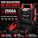 Jump Starter with Air Compressor,2500A Car Battery Jumper Starter 150 PSI Tire Inflator,6 in 1 Auto Lead-Acid Battery Booster Jump Starter for Up to 10.0L Gas or 8.0L Diesel with LED Light