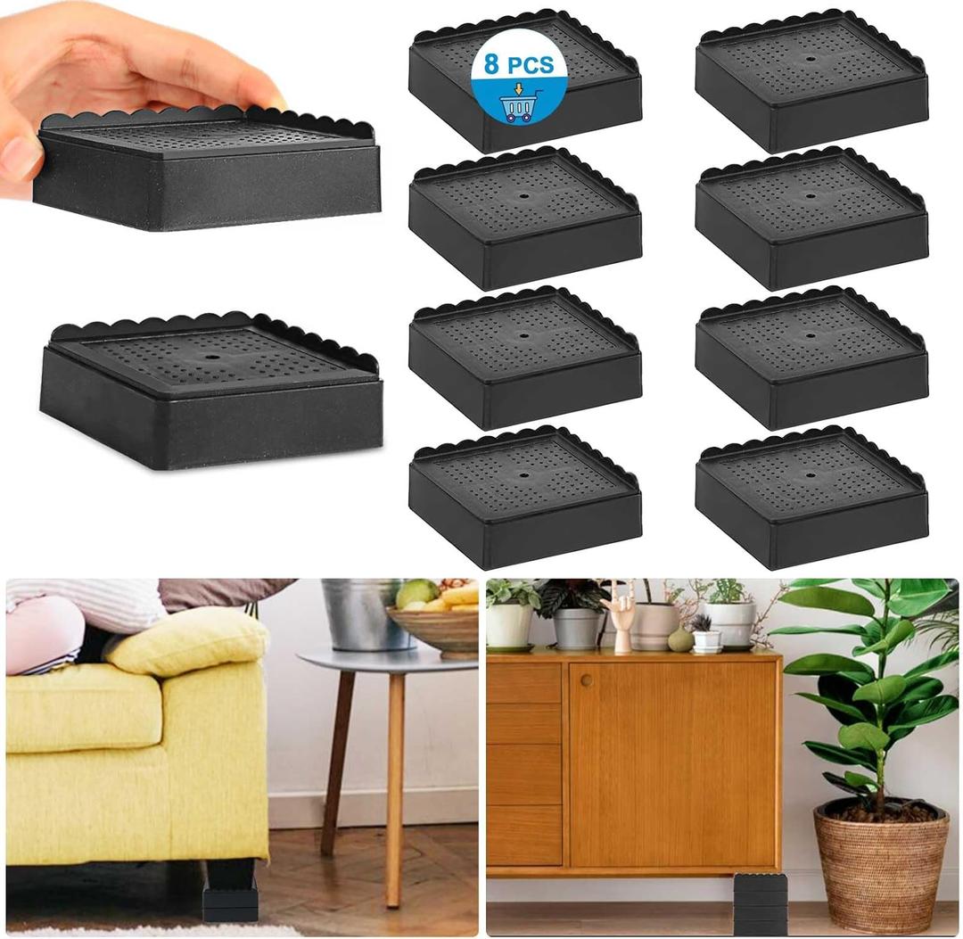 EGTTGIN Bed Risers 2 inch Heavy Duty, Adjustable Furniture Riser for Table Desk Couch Sofa Chair Recliner Leg Frame Dorm, Stackable Bed Raisers Blocks (Black 4 Pack, 1+1 inch)