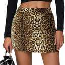 Women's Leopard Print Mini Skirt Short Skorts Elastic Waistband Sexy Bodycon Pencil Cheetah Club Skirts with Shorts, XL, Small Yellow Leopard
