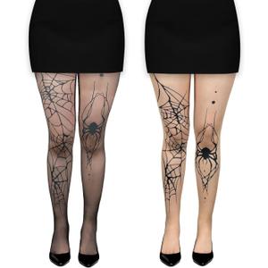 2 Pack Sparkly Fishnet Stockings for Women, Sexy High Waist Tights Rhinestone Fishnets Party Pantyhose (Spiderweb - Black and Nude)