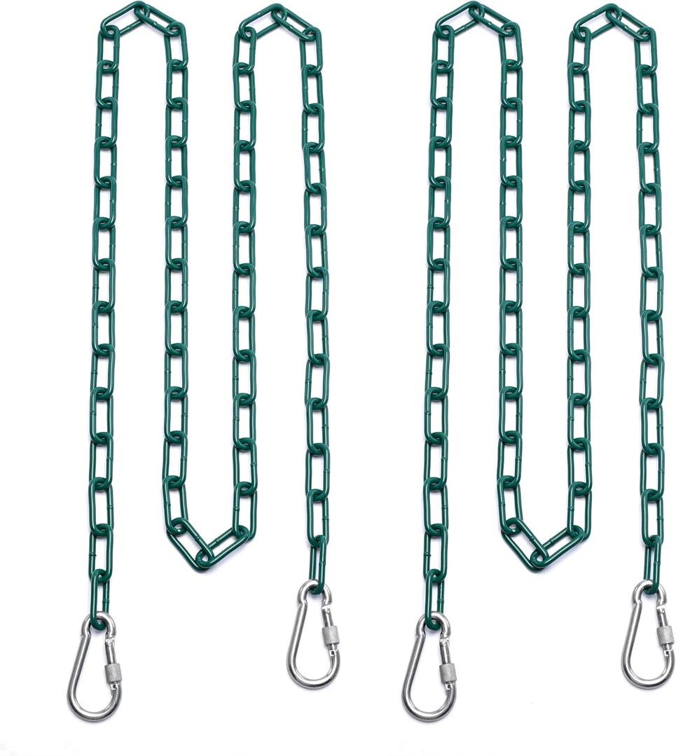 2 Swing Chains Heavy Duty (63") Fully Plastic Coated with 4 Free Quick Links Anti-Rust Iron Link Chains for Playground Kids Tree Swing Seat Accessories and Replacement (Green) 2 Swing Chains Heavy Duty (63") Fully Plastic Coated with 4 Free Quick Links Anti-Rust Iron Link Chains for Playground Kids Tree Swing Seat Accessories and Replacement (Green)