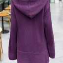 Taodou Women Hooded Knit Cardigans Button Cable Open Front Sweater Coat Purple, Medium