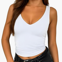 ForeFair Women's Sleevelsee V Neck Crop Tank Top Summer Double Layer Going Out Workout Casual Basic Tops M