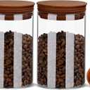 27oz Coffee Canister with Scoop and Wooden Lids, Airtight Coffee Grounds Container Set of 2 for Coffee Bar Organizer, Glass Jar for Coffee Beans Storage