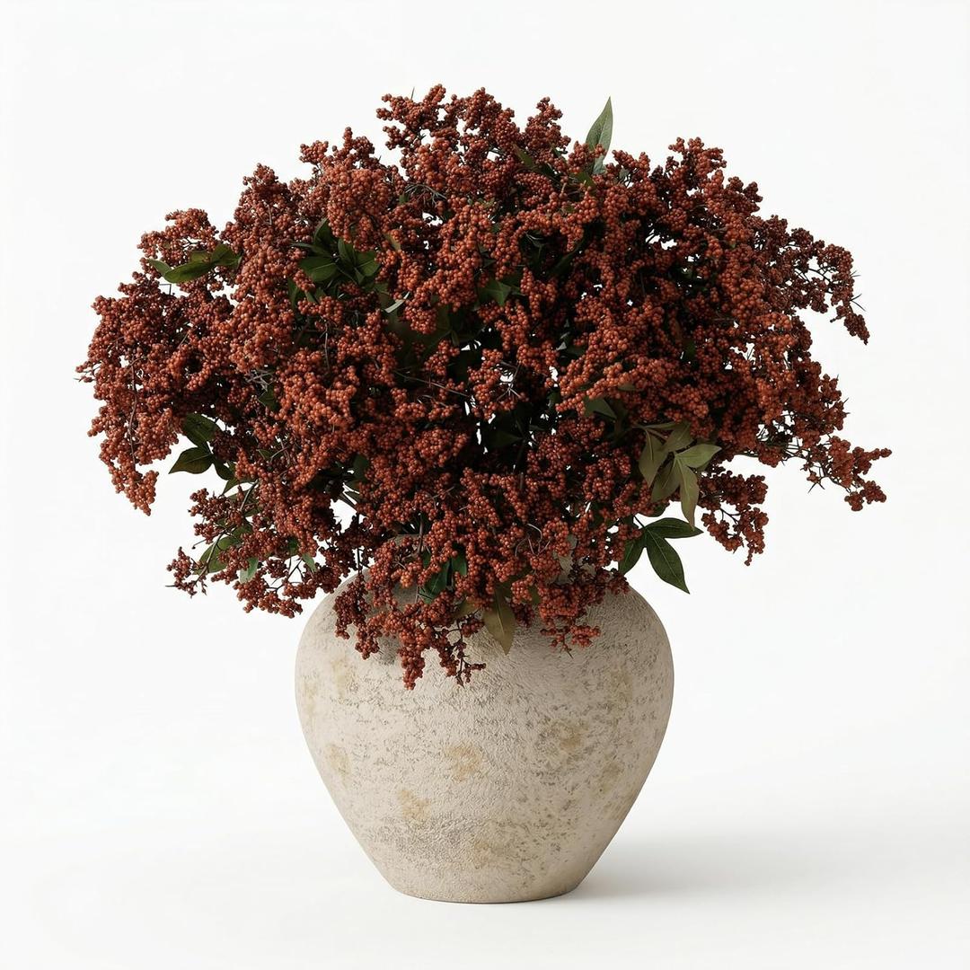 4Pcs 42" Brown Artificial Berry Stems, Realistic Faux Berry Branches & Floral Stems, Dusty Plum Burgundy Fake Stems for Vase Home Decoration, Dark Brown