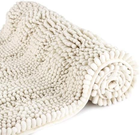 Bath Mat for Bathroom Ultra-Soft Machine Washable Rugs for Shower Room with Non-Slip Backing Shaggy Absorbent Luxury Chenille Bath Rug Perfect for Tub Sink Bedroom Door (2'×4', Ivory White)