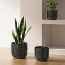 LE TAUCI Ceramic Pots for Plants, 8.3/7/6 Inch Indoor Planters with Drainage Holes & Mesh, Modern Glossy Glaze Cylinder Fluted Plant Pot for Snake Plant, Set of 3, Dark Olive, Medium