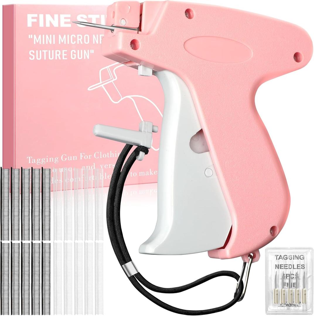 Portable Stitch Gun for Clothes, 1000 Black & 1000 White 5mm Fasteners | Micro Handheld Quick Clothing Fixer & Stitchy Tagging Gun, Sewing Kit with 6 Needles