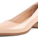 LingxiaUne Dress Shoes for Women, Comfortable Dressy Flats, Womens Chunky Heel Pumps with Arch Support and Pointed Toe (8, Beige)